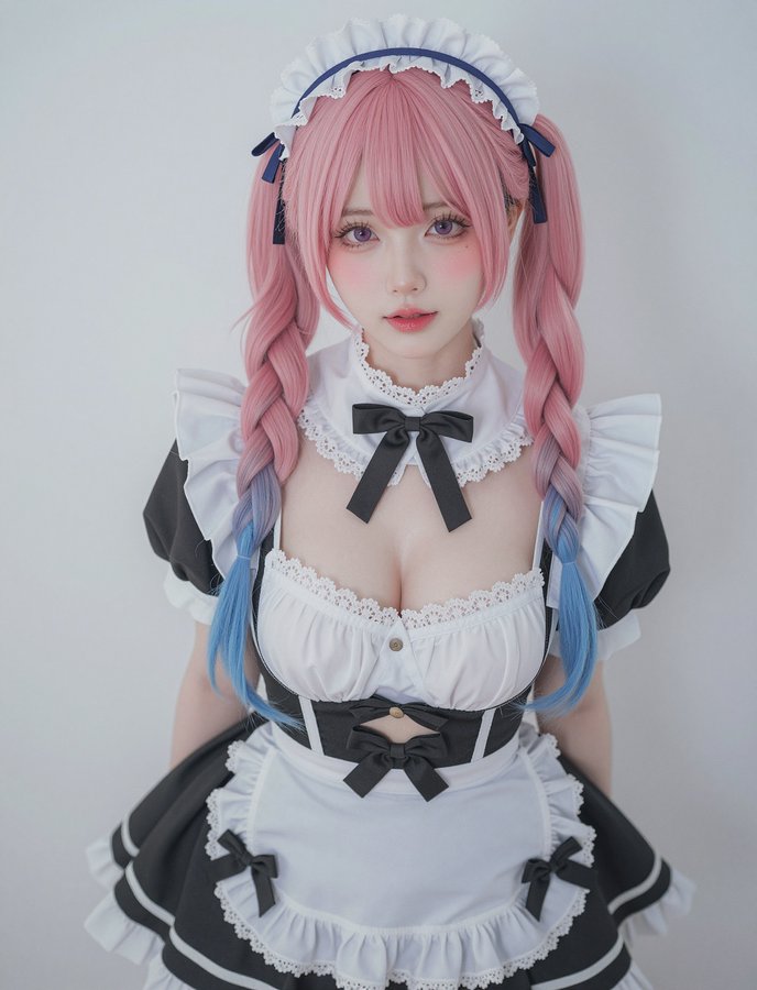 粉发双马尾黑白女仆少女