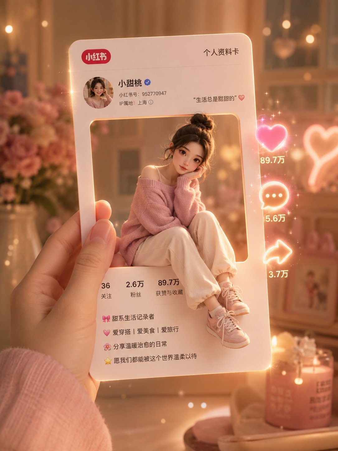 米色梦境中的小红书悬浮资料卡女孩