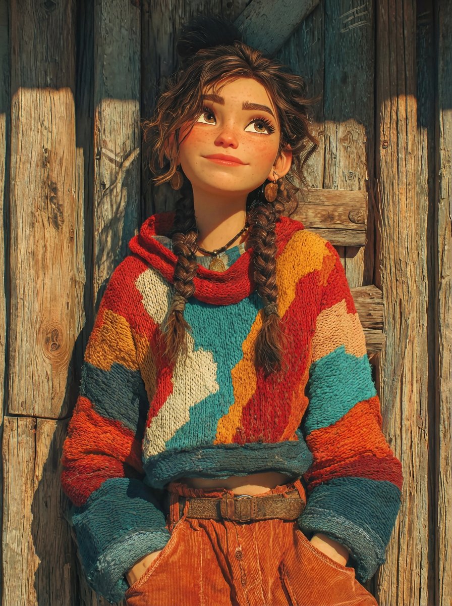 暖阳木屋边的皮克斯风少女