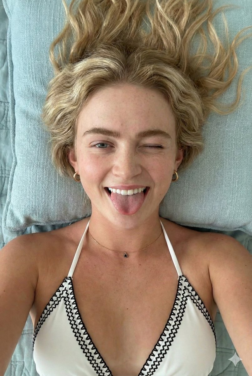 阳光下金发雀斑少女的俏皮鬼脸