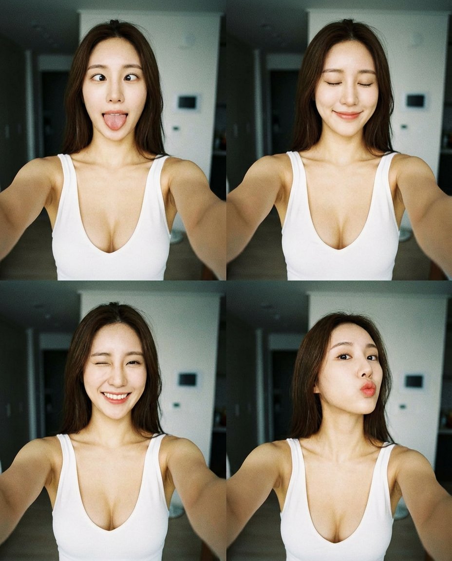 纯欲风日系少女搞怪四宫格手机自拍