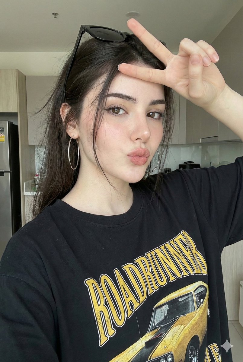 俏皮嘟嘴的时尚街头风少女自拍