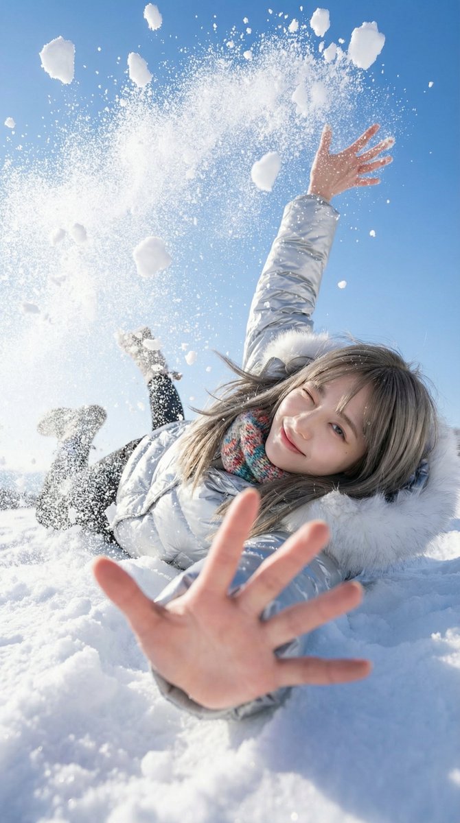 冬日戏雪后仰瞬间
