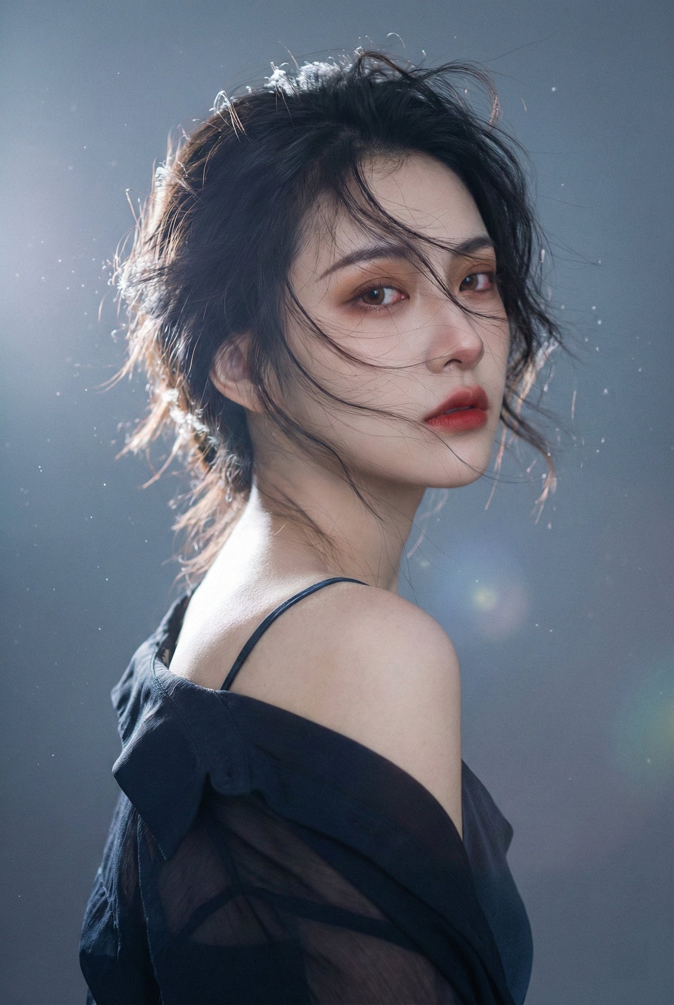 风掠青丝眸藏孤影写真照