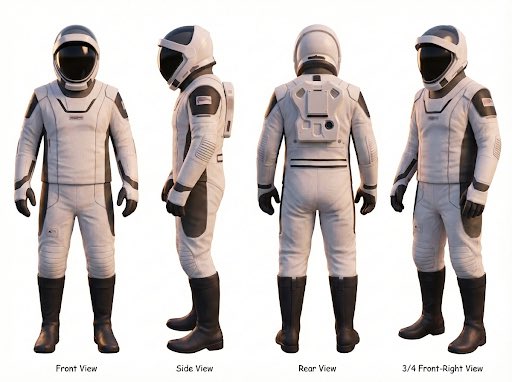 纯白底多视角角色三视图设定