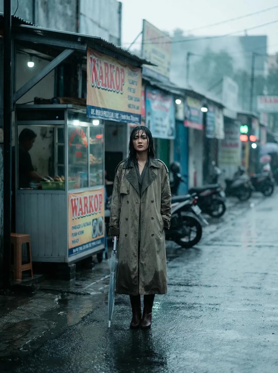 雨中印尼街头的冷调时尚大片