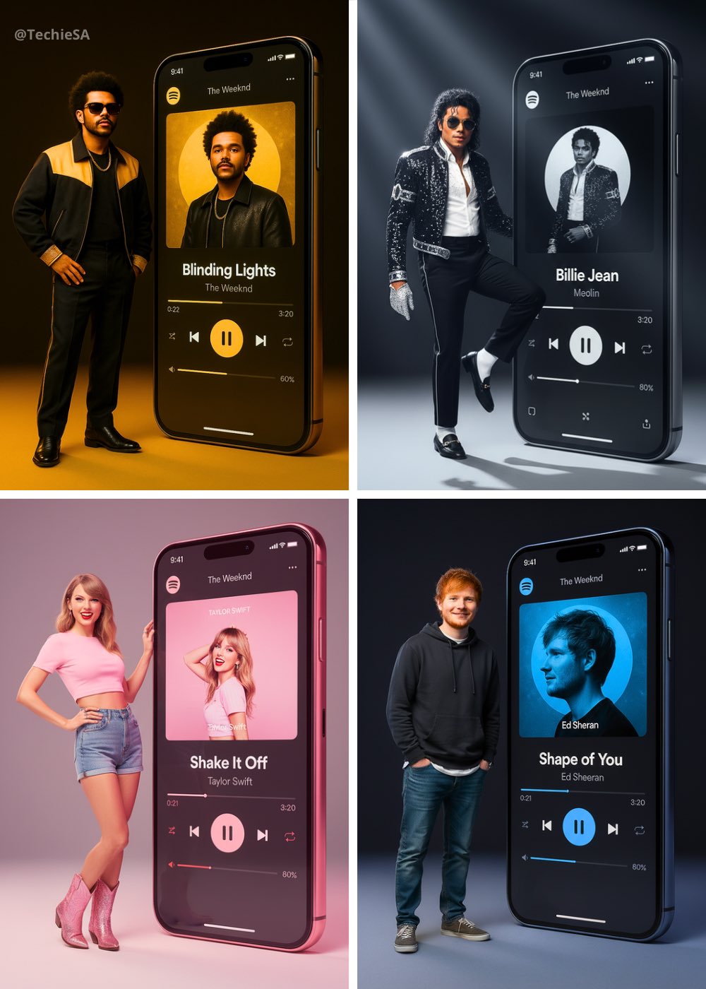 艺术家与Spotify手机交互的逼真肖像