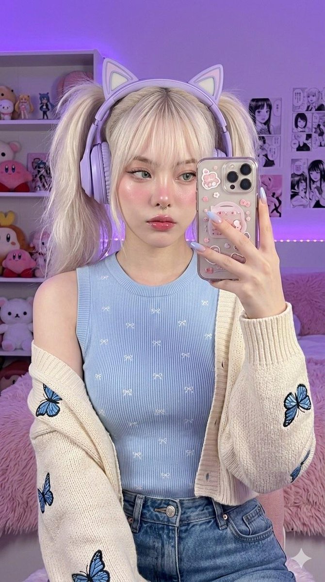 卡哇伊游戏少女的镜面自拍