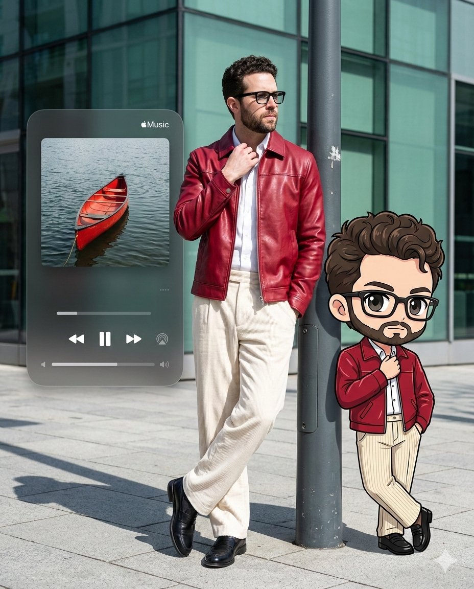 烈日街头红皮衣潮男与Q版分身