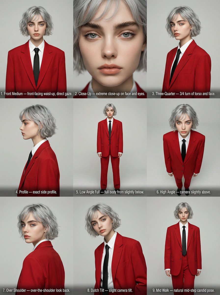 高定红西装九宫格多角度参考图