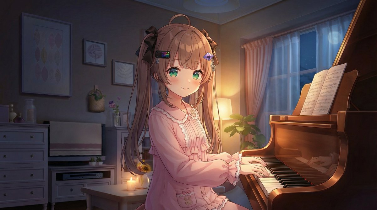 深夜钢琴练习插画