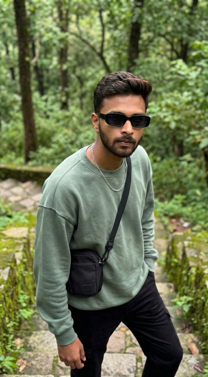 苔藓石阶上的松弛感男模