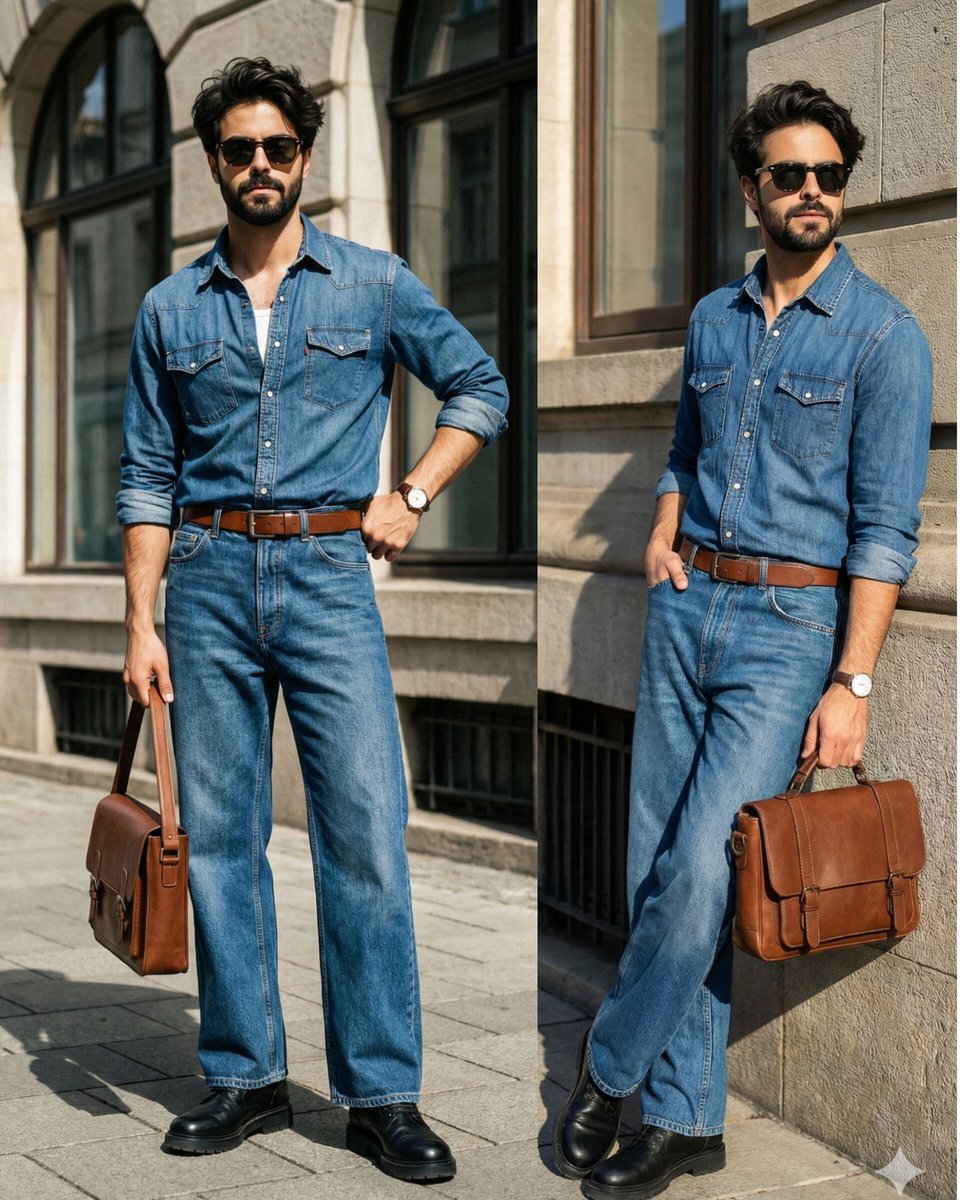 复古牛仔街头风尚墨镜型男的时尚大片