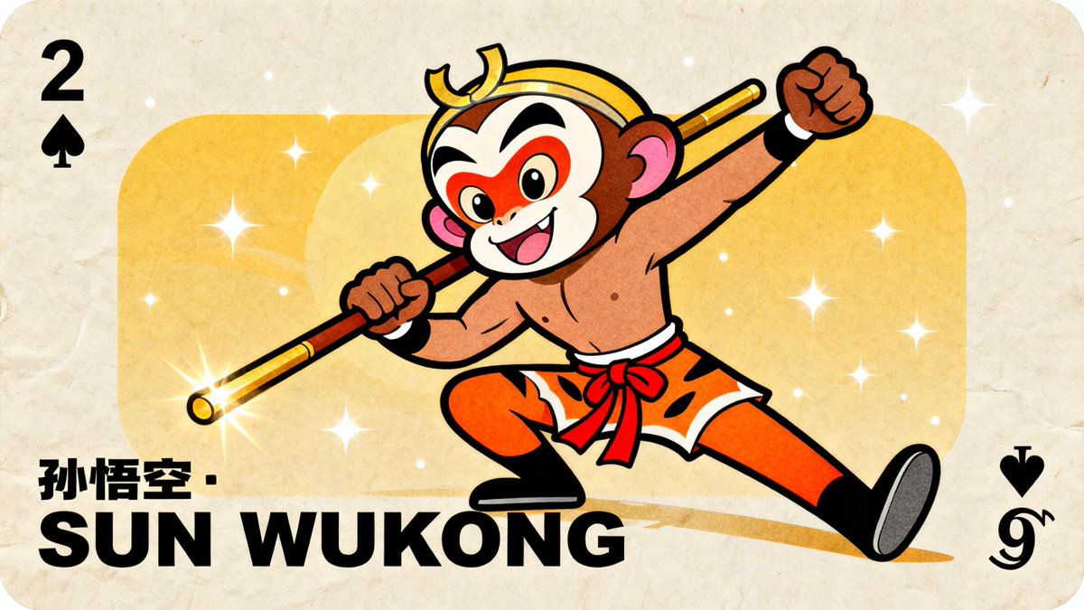 复古扁平风美猴王扑克牌设计