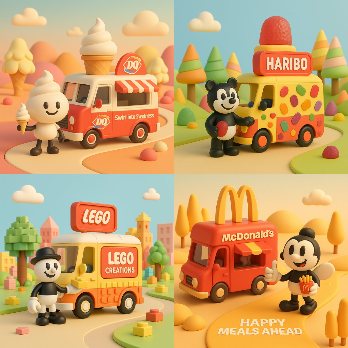 复古风格食品卡车的3D数字插图