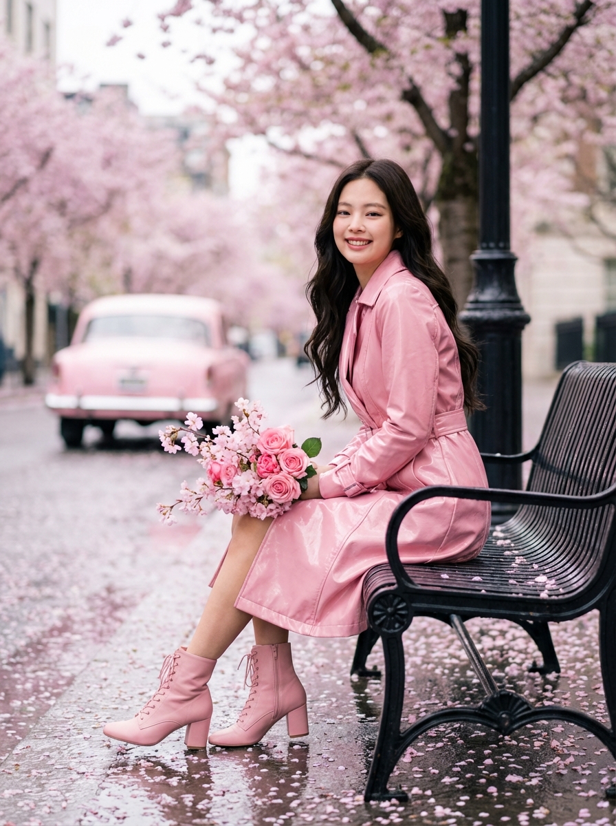 雨天樱花中的Jennie Kim
