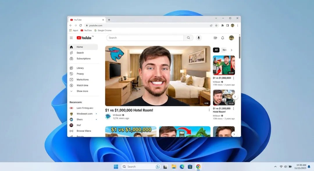 Windows 11 Chrome浏览器展示Mr. Beast YouTube缩略图截图