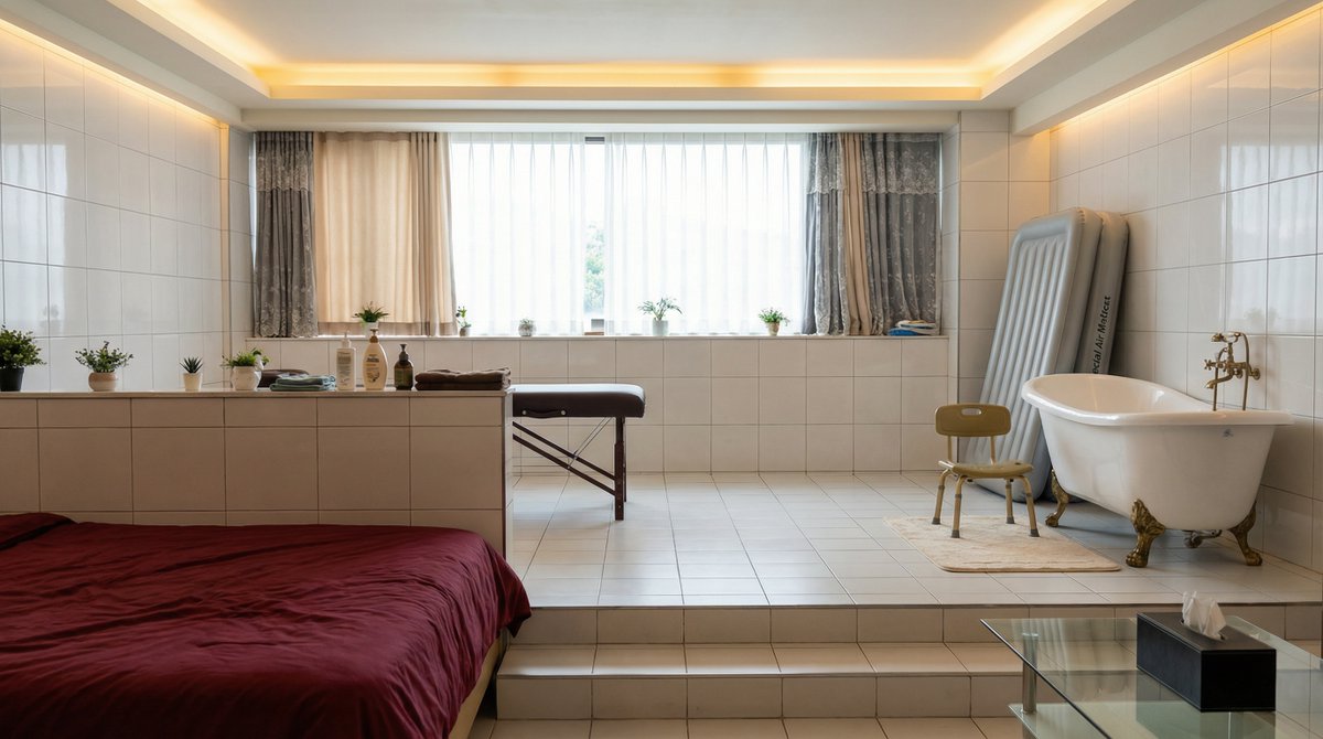 浴缸前座椅的无缝替换与光影融合