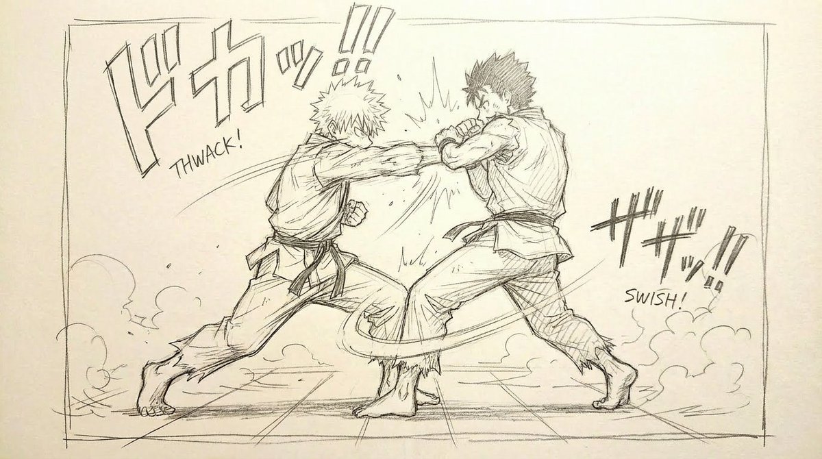 热血少年漫风格的激烈打斗草图