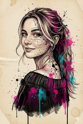 素描与水彩融合的时尚艺术少女肖像