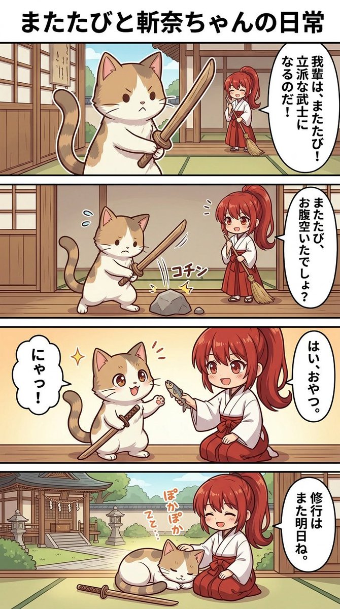 猫咪Matatabi与红发女孩的四格温馨日常