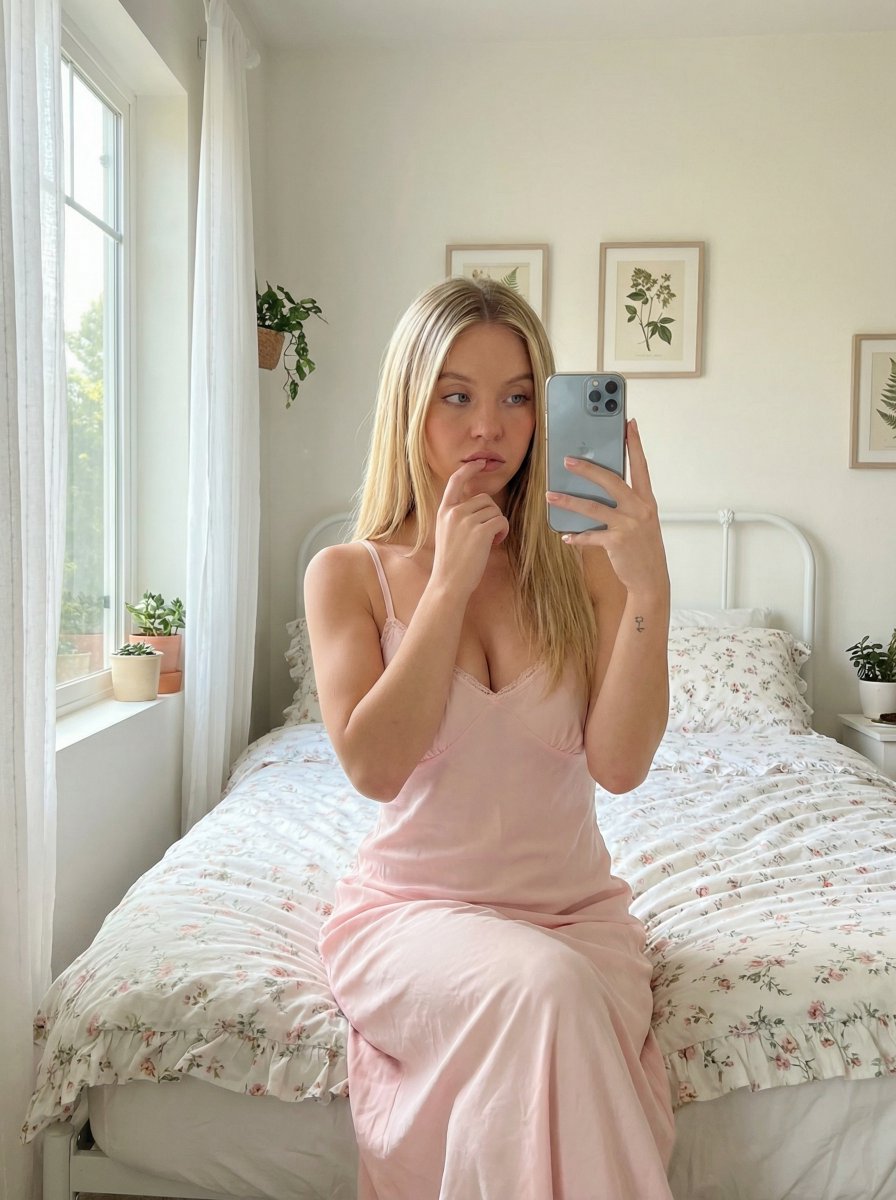 晨光卧室的柔美镜子自拍