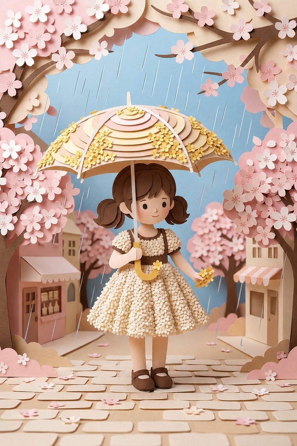柔和手工纸雕立体插画