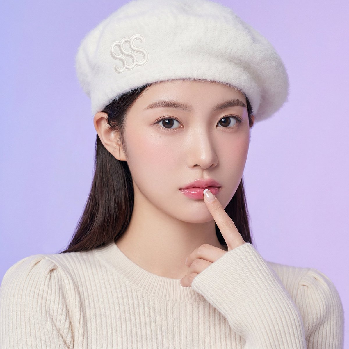 紫调柔光下的纯真冬日少女