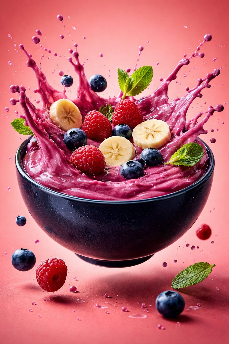 浆果飞溅的悬浮炫彩奶昔碗