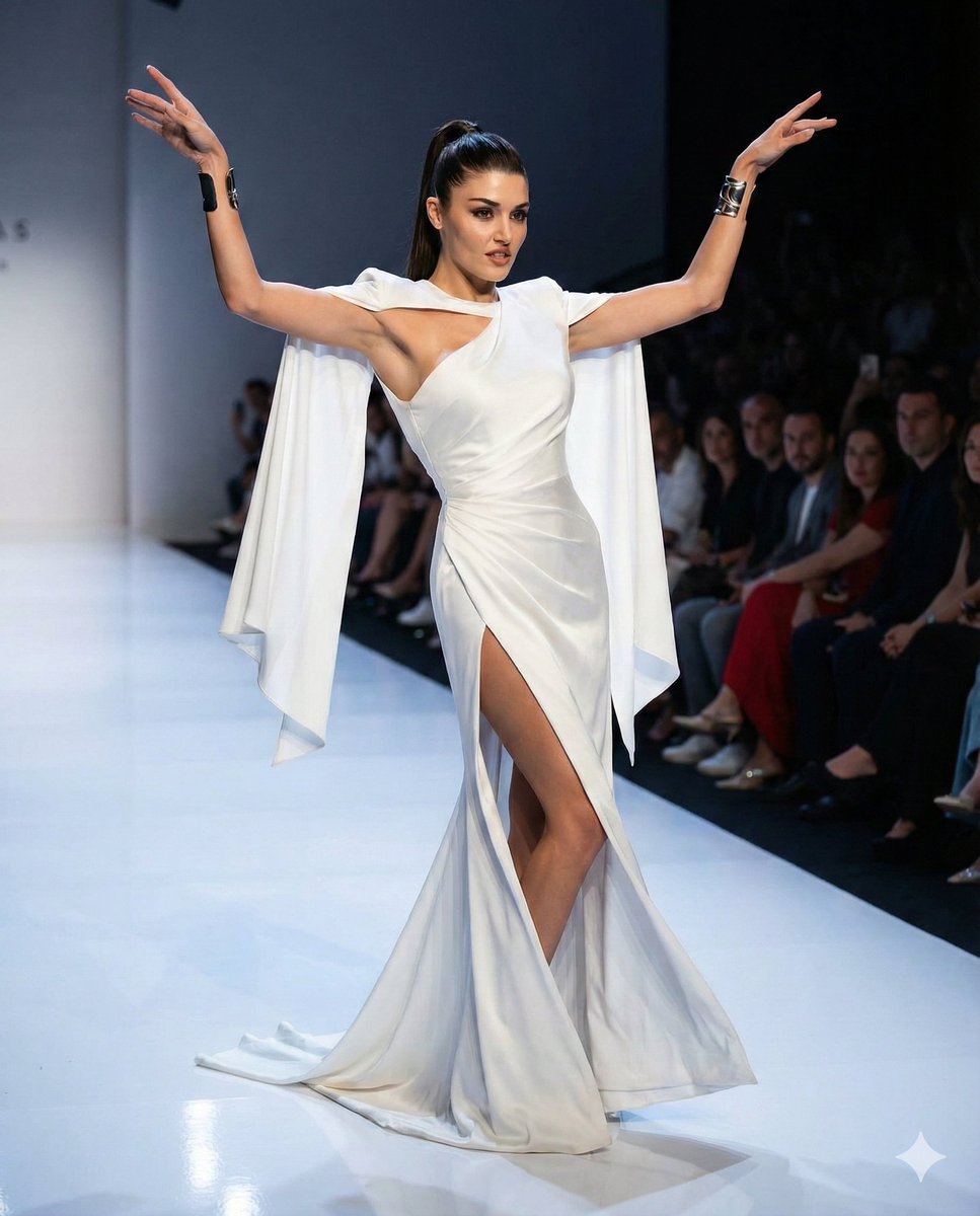 聚光灯下的高定披风礼服超模