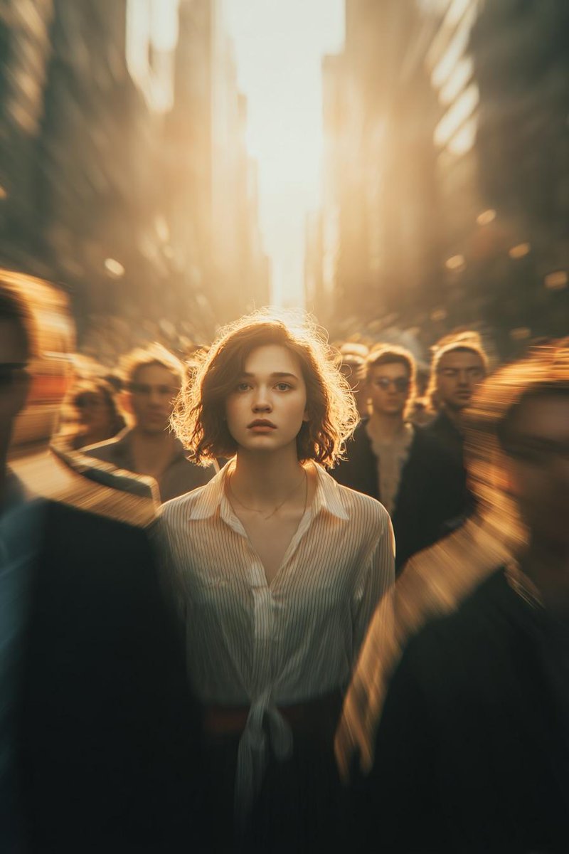 喧嚣人潮中的静止孤影