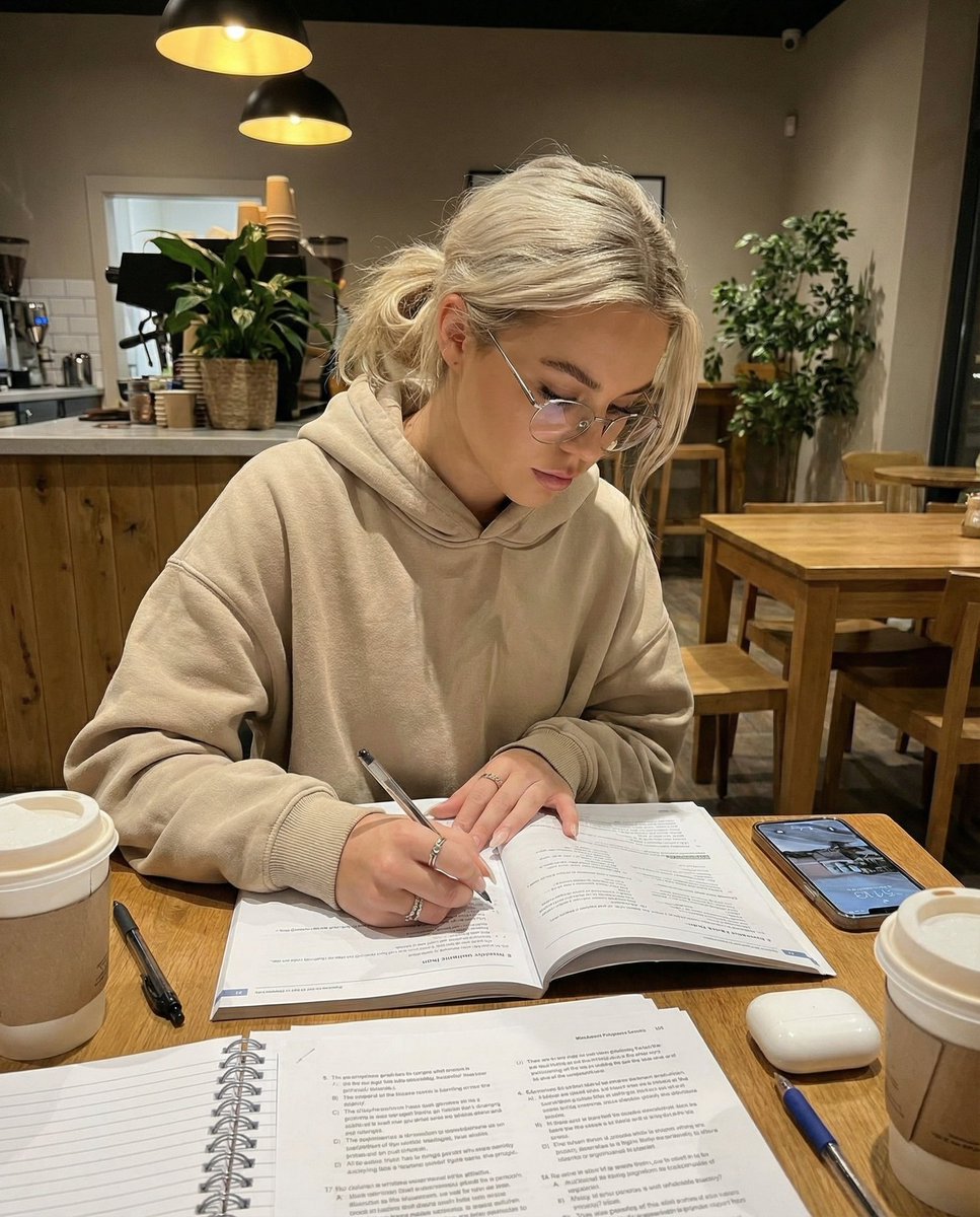 沐浴暖光在咖啡馆埋头苦读的治愈瞬间