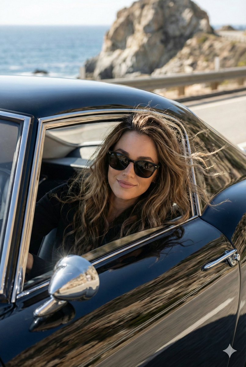 墨镜女郎驰骋悬崖海岸线