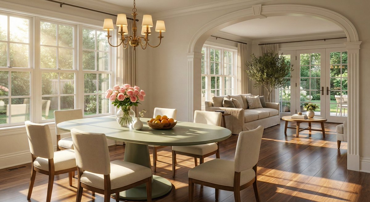 阳光洒落的拱门优雅餐厅