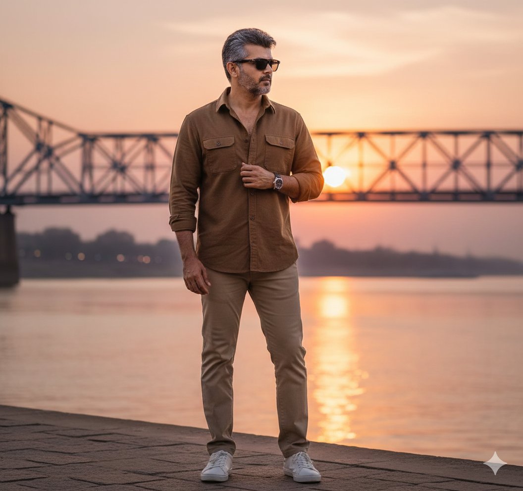 夕阳河畔的超写实时尚型男