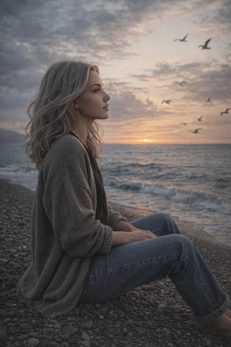 日落海边的胶片质感侧影