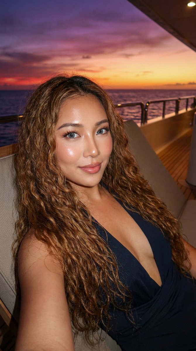 落日余晖下的游艇绝美韩系女神