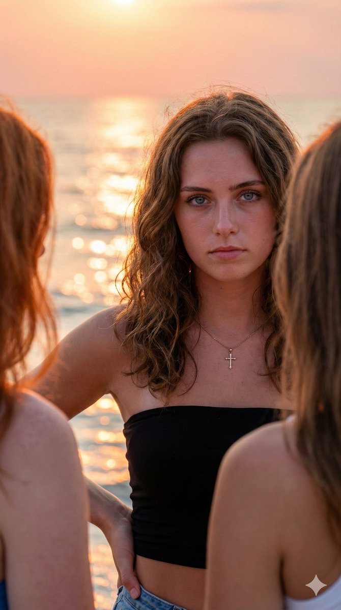 超模风落日海滩逆光写真