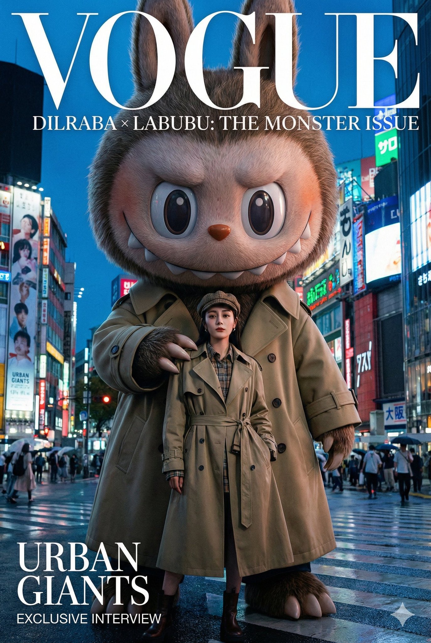 双重曝光：迪丽热巴与Labubu的城市奇遇
