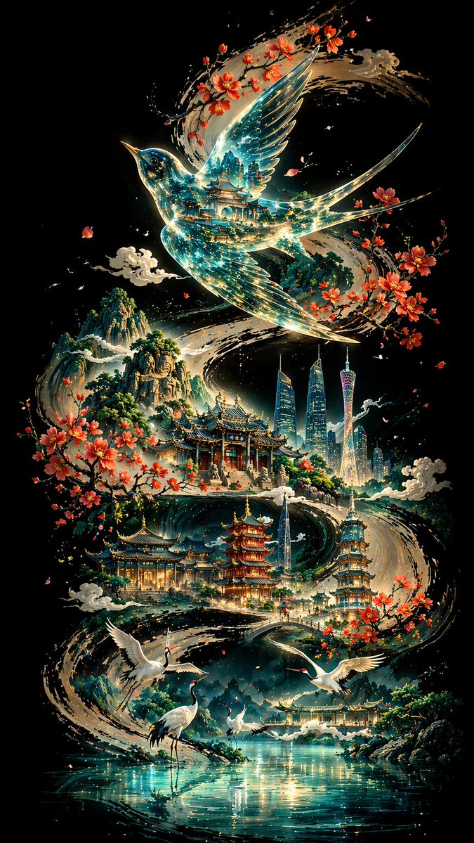 墨线穿城中的透明燕影