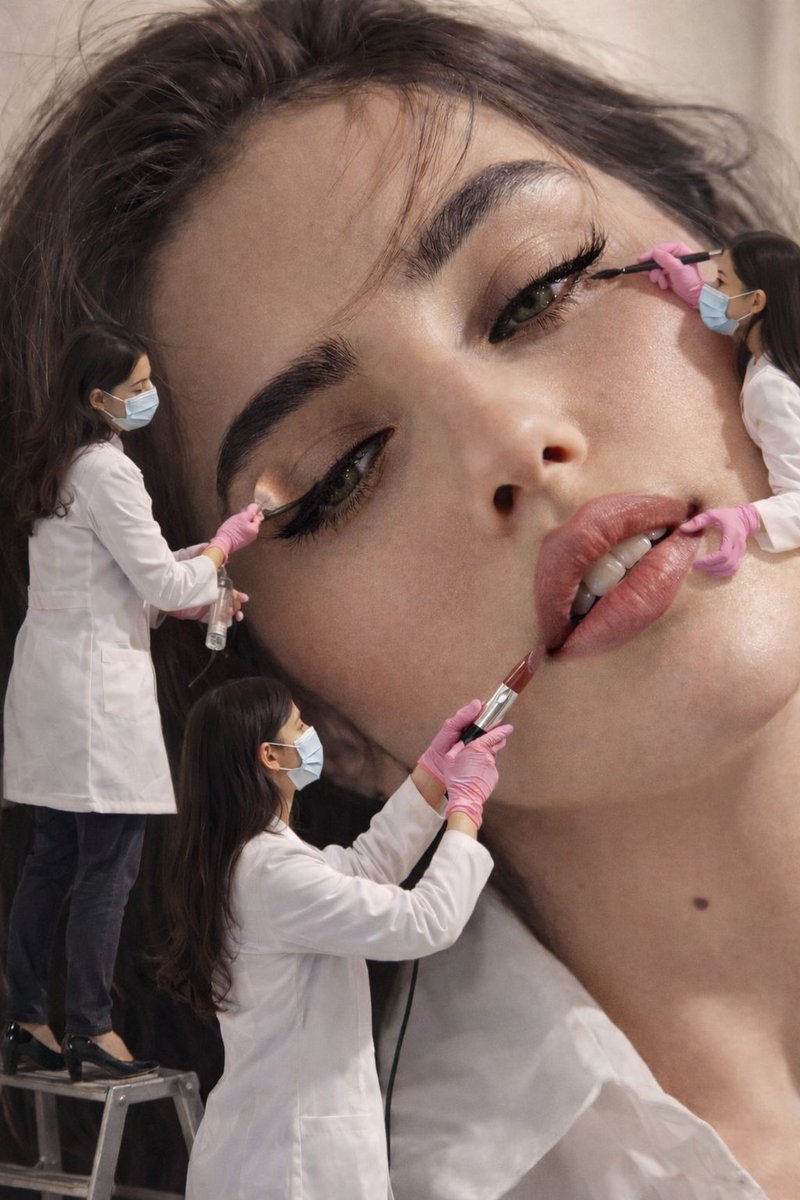 巨型面庞上的微观美妆团队超现实大片