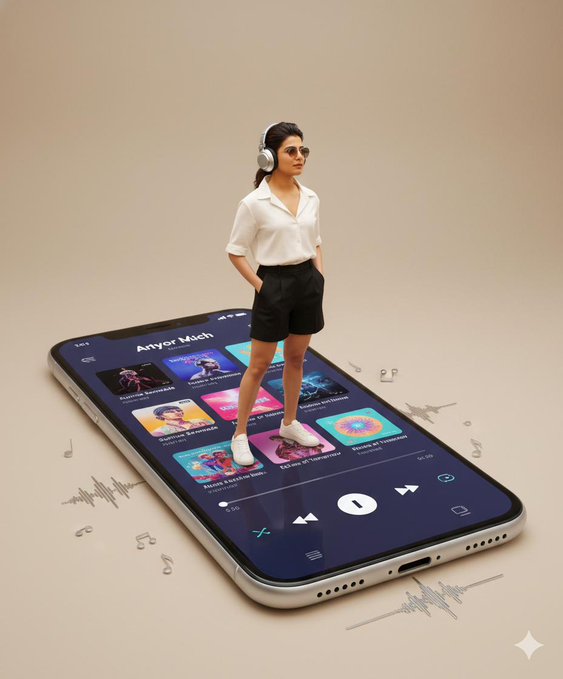 超现实数字艺术：音乐播放器巨人智能手机