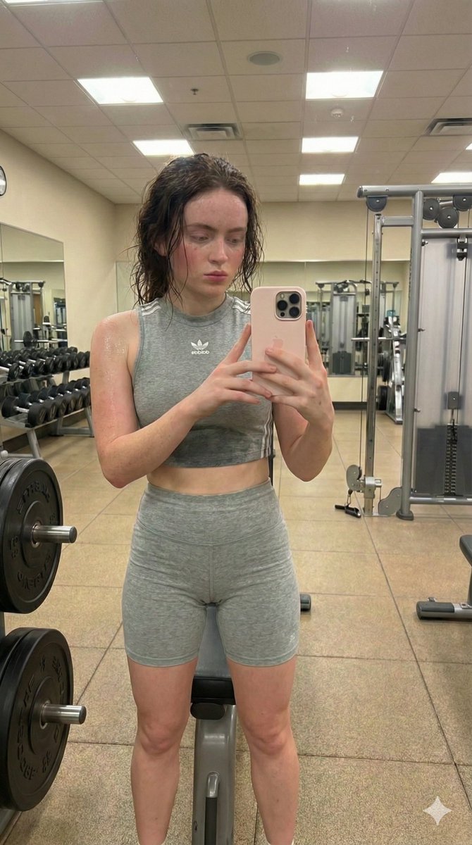 汗透阿迪套装的健身少女