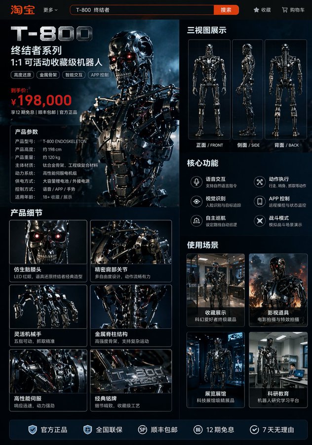 T-800机器人淘宝商品详情页三视图