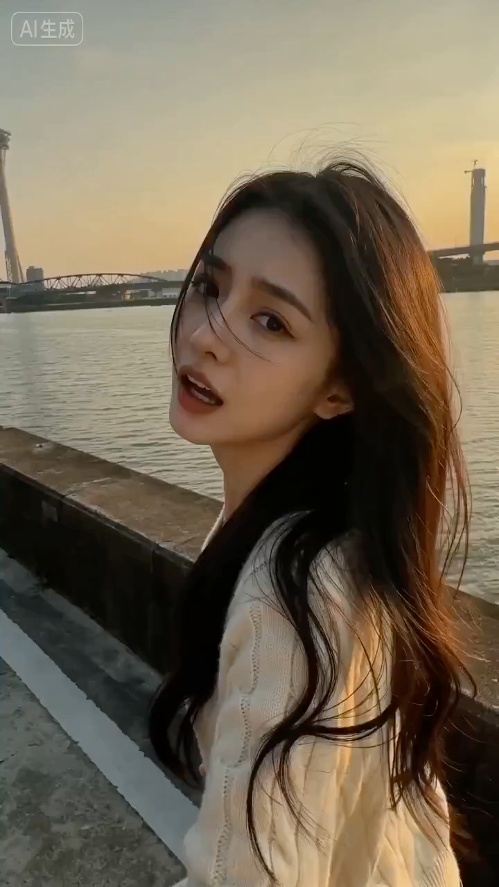 淡水夕阳下的撒娇甜妹瞬间