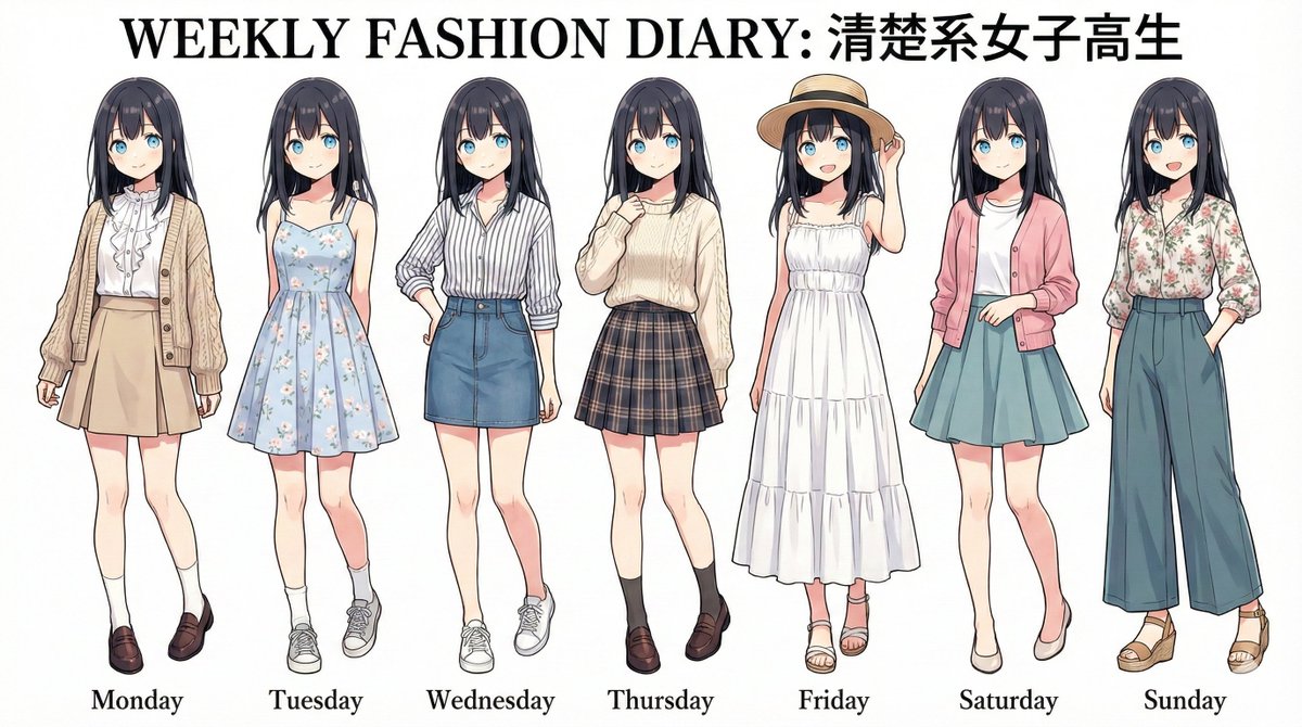 高中女生七日穿搭杂志排版