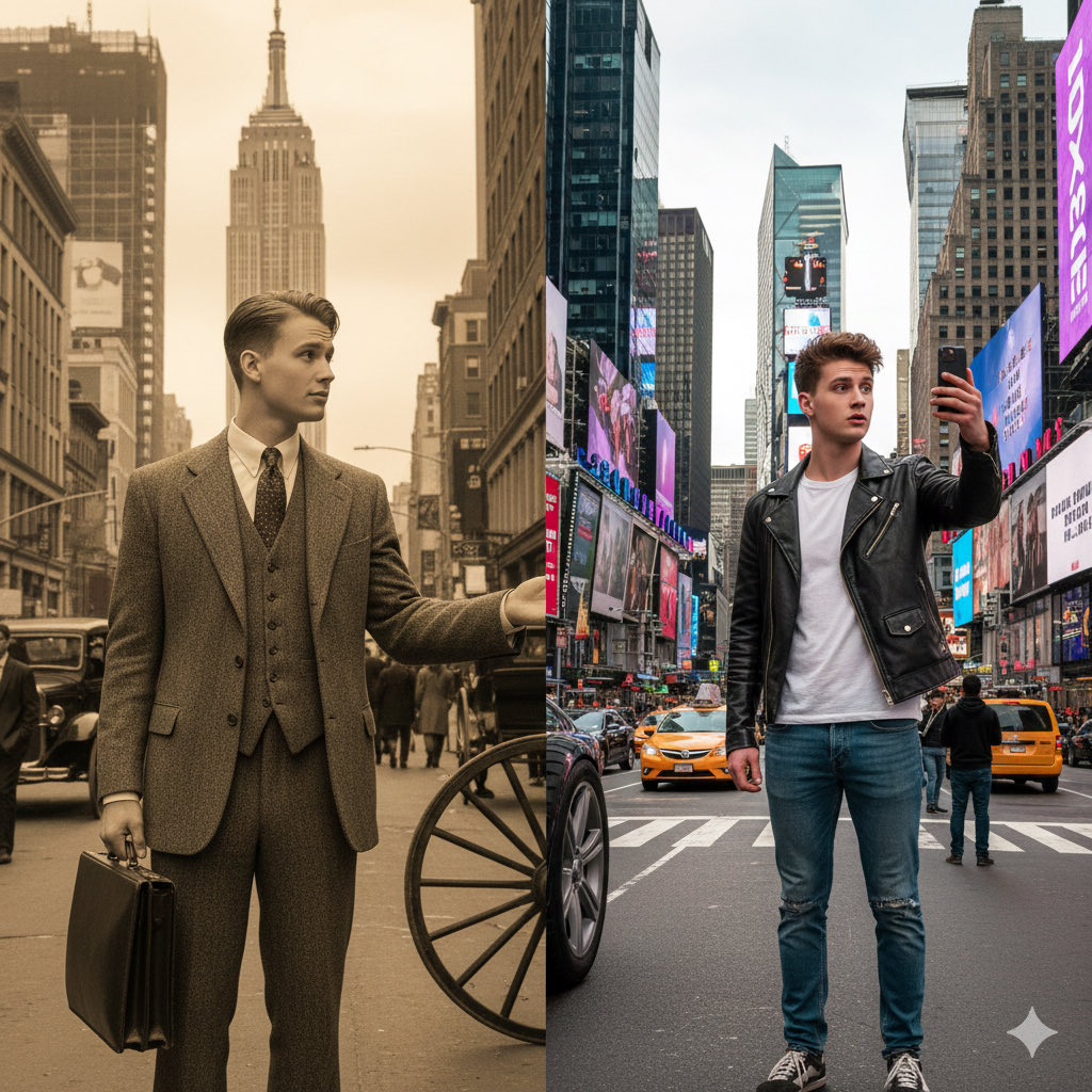 穿越百年的纽约街头跨时空重逢