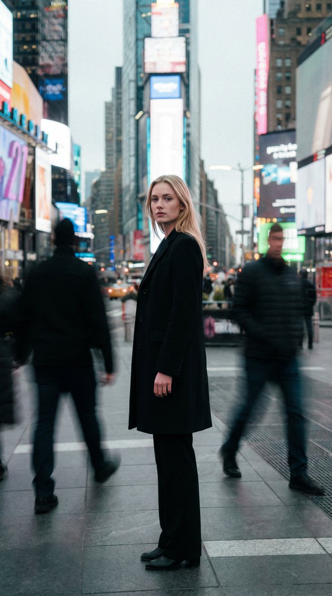 时代广场的静谧金发女郎