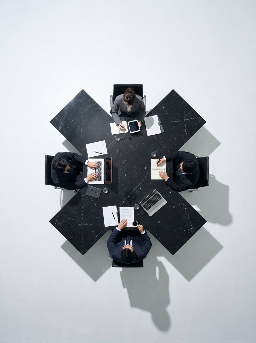 超逼真俯视：X形会议桌与上班族