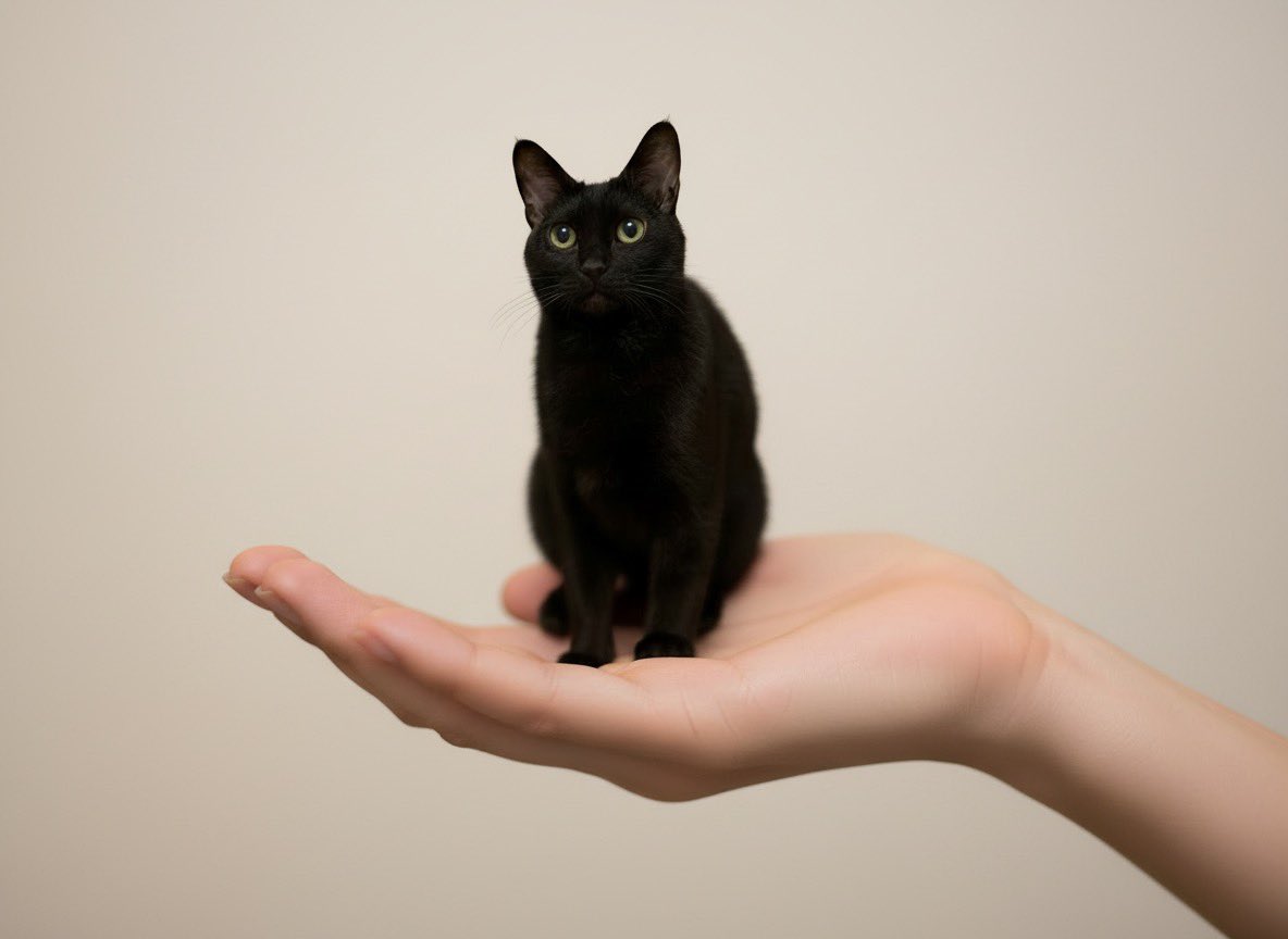 俯拍掌心微缩萌宠神态特写